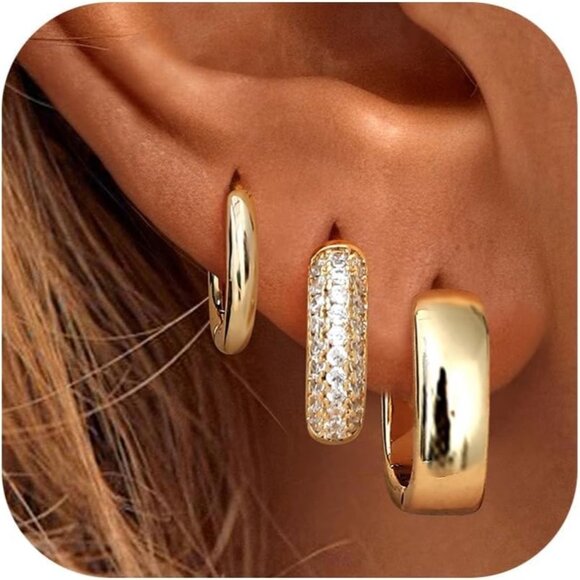 🆕 Women Gold Trendy Small Hoop Earrings Twisted Huggie Thick Open Chunky Stacks - Picture 1 of 7